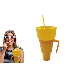 Gobelet multifonctionnel avec paille pour boissons et collations, gobelet r&eacute;utilisable 2 en 1 pour les films et les f&ecirc;tes - Neuf
