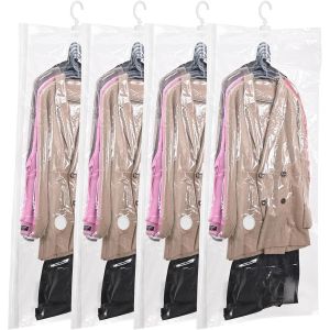 SJZG-4 Sacs De Rangement Suspendus - Sacs De Rangement Sous Vide, Rangement Sous Vide Pour V&ecirc;tements, Costumes, Robes, Manteaux Ou Vestes, R&eacute;utilisables(135X70Cm) - Neuf