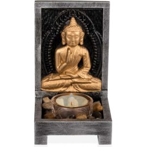 KALANKA-Set de décoration en bois « Bouddha doré » avec photophore en verre et pierres décoratives ¿ 15 x 9 x 9 cm ¿ Méditation Altaire - Neuf