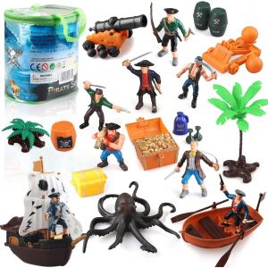 Sansh-Ensemble De Figurines De Pirate Pour Enfants Avec Seau,Jouets De Pirate Avec Bateau, Coffre Au Trésor,Canons,Pieuvre Et Autres Accessoires,Jeu De Pirate Éducatif Pour Garçons Et Filles De 3-8 A - Neuf
