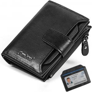 Portefeuille Homme, Blocage Rfid Portefeuille En Cuir Vachette Première Couche Avec 18 Porte Carte Crédit, 2 Compartiment À Billets, Poche À Monnaie, 2 Fenêtres D'Identification Y Boîte Cadeau - Neuf