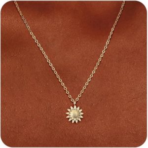 Kal-Collier Femme Or, Collier Plaqué Or 14k Avec Pendentif Soleil, Collier Chaîne Doré Réglable Résistant À L'eau - Cadeau Pour Femmes Et Filles - Neuf