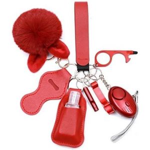 KAL-Porte Clef Defense Femme Kit, Porte Clef Alarme Anti Agression Avec Securite Accessoire,Alarme De Poche, Brise Vitre,Pom Poms, Ensemble De Porte-Clés De Sécurité Pour Femme Et Enfant - Neuf