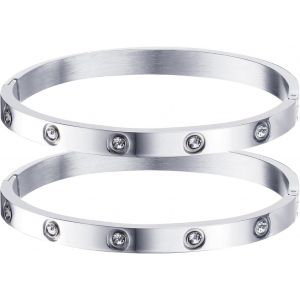 Kalsw-2 Pièces Bracelet En Zircone Cubique Or 18k Acier Inoxydable Bracelet Simple Style Amour Bijoux Saint-Valentin Cadeaux D'anniversaire Pour Les Couples Petite Amie - Neuf