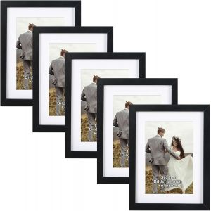 Cmwx-Set De 5 Cadres Photo 15x20 Cm En Mdf Et Verre Acrylique Cadre Photo Noir Cadre Photo En Bois, À Suspendre Et À Poser, Salon À Poser Et À Suspendre, Cadre Décoratif Noir - Neuf