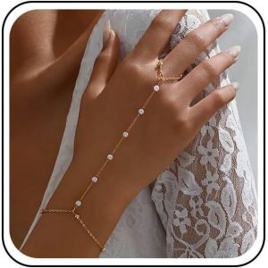 Eryi-Bracelet Boho Avec Anneau En Perle Bracelet De Chaîne En Perle Bracelet De Doigt En Perle Bracelet De Perle Bracelet De Perle Bracelet De Chaîne Bijoux Pour Femmes - Neuf