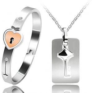 Y1891-Y1893 Bracelet En Acier Inoxydable Avec Pendentif En Forme De Clé Et Bouclier, Acier Inoxydable, Oxyde De Zirconium - Neuf