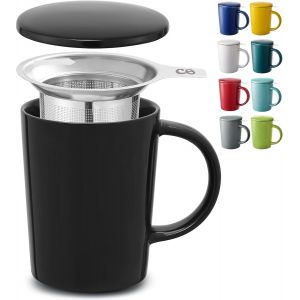 Eryi-Tasse À Thé Avec Infuseur Et Couvercle 400ml Grand - Céramique - Reste Chaud Longtemps (Noir Minuit) - Neuf