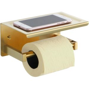 KALANKA-Porte-Papier Toilette Support Mural avec Étagères Pratique, Porte Rouleau Papier Toilette en 304 Acier Inoxydable, Longueur 18.5 CM, pour Toilettes et Cuisines/Salle de Bain, Or Couleur - Neuf