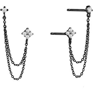 Kal-Boucles D'oreilles Chaîne Pour Femmes - 925 Sterling Silver Four Zircon Flowers Boucles D'oreilles Double Chaîne Frange Piercing Boucles D'oreilles Les Femmes Bijoux Cadeau - Neuf