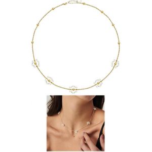 Kal-Colliers Pour Femme 1 Collier De Perles Pour Femme, Collier De Perles Marguerite, Tour De Cou D&eacute;licat Avec Pendentif Fleur, Beaux Bijoux Tour De Cou Pour Femme - Neuf