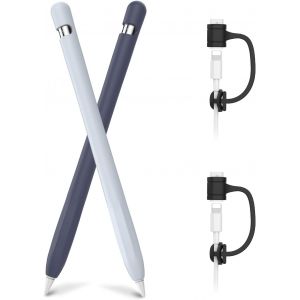Eryi-Coque Apple Pencil 1ère Génération, Anti-Dérapante Silicone Case Cover Protection Apple Pencil 1st Génération [Kit D'attache D'adaptateur De Câble Ajouté] (2 Pack, Bleu Nuit & Bleu Clair) - Neuf