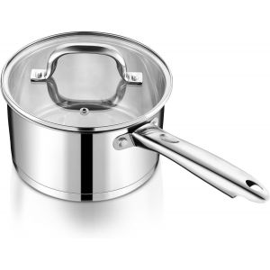 Letnerny-Casserole À Manche De 18 Cm, À Fond À 3 Couches, Avec Couvercle En Verre, En Acier Inoxydable, De 2,8 L, Pour Cuisiner, Réchauffer, Faire Bouillir Le Lait, Compatible Avec Tous Les Types De - Neuf