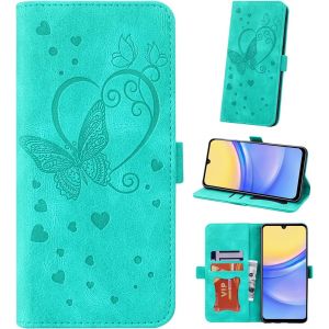 KAL-Coque Pour Samsung Galaxy A15 4/ 5G 6.4"" Etui, Couverture De Feuillette Mobile Housse En Cuir Pu Butterfly Avec Bracelet Pour Galaxy A15 2023 Sm-A155F Sm-A156B, Vert - Neuf