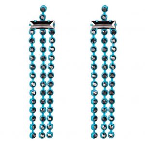 Mode Femmes Dame Long Griffe Cha&icirc;ne Strass Glands Boucle D'oreille Cuivre Clou D'oreille (Bleu) - Neuf