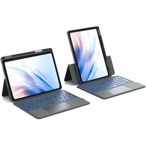 Clavier Ipad Air 11 M2/M3, Backstand Rugged Clavier Ipad Pro 11 (4/3/2/1) Avec Pavé Tactile, Clavier Ipad Air 5/4 10,9"", Support Réglable 15°-180°, 7 Couleurs De Rétroéclairage, Gris - Neuf