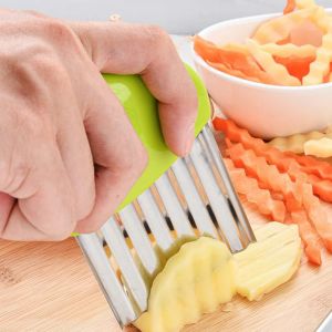 Couteau À Frites Ondulé, 1 Pièce En Acier Inoxydable Coupe-Pommes De Terre Coupe-Légumes Ustensiles De Cuisine Outil De Coupe De Pommes De Terre Et D'oignons - Neuf