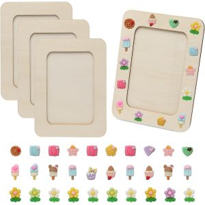 meimie-4Pcs Bricolage Cadre Photo En Bois Inachevé Avec Breloques En Résine,Cadre Photo Vierge D¿Artisanat Pour La Fabrication De Faits À La Main,De Peinture Et De Décoration,14 X 19 Cm - Neuf