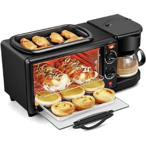Station De Petit-Déjeuner 3 En 1,Four Portable 12 L Avec Machine À Café,Grille-Pain,Poêle À Frire Avec Couvercle,Minuterie,Plaque Antiadhésive Pour Pain,?Ufs,Sandwich,Bacon - Neuf