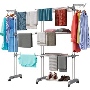 SUBZONAL-Séchoir à Linge Tour Peu encombrant avec 6 Ailes Pliables sur 3 Niveaux, étendoir à Linge Extensible Longueur 66-130 cm, Table de Lavage Pliable pour l'intérieur et de Grandes familles - Neuf