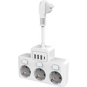 CHENG-Multiprise Electrique USB 3 Prises: Prise USB Multiple avec 1 USB C & 3 USB, 7 en 1 Multiprise Murale Chargeur Electrique Adaptateur Prise pour Maison, Bureau - 16A/4000W - Neuf