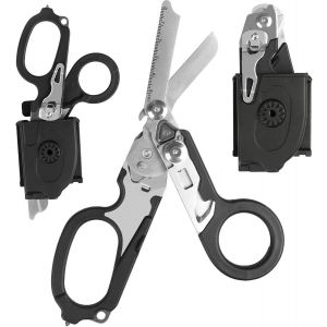 Mevronisshop-Ciseaux De Traumatologie Pliables Multifonctionnels 6 En 1 Avec &Eacute;tui En Cuir Compatible Ciseaux D'intervention D'urgence Outils De Sauvetage De Camping En Plein Air Avec Coupe (Noir) - Neuf