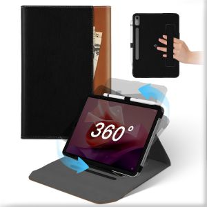 ELVORIX-Coque pour Lenovo Tab P12 2023 12.7 Pouces Tablette, Housse Cuir Support Rotative 360&deg;et Amovible avec Porte-Crayon & Poche, Flip TabletteEtui Veille/R&eacute;veil Automatique Tab P12 2023 Noir Brun - Neuf