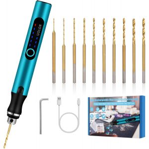 Mini Perceuse Sans Fil à 3 Vitesses,Micro Perceuse Electrique Rechargeable avec 10 Petits Forets,Mini Perceuse pour Résine,Bijoux,Circuit Imprimé,Cuir,Plastique,Pierre,Porte-Clés - Neuf
