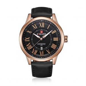 Montre-Bracelet A Quartz Etanche Naviforce Pour Homme, Tendance, Avec Bracelet En Pu (Boitier Or Rose + Noir) - Neuf