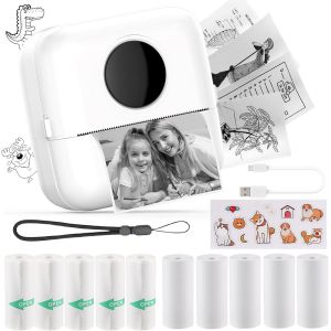 Mini Pocket Printer Mini Photo Printer For Smartphone Sticker Thermal Printer For Travel Journal Logo Notes Memo List (White) - Neuf