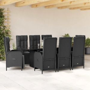 Prolenta Premium - Ensemble &Agrave; Manger De Jardin 9pcs Coussins Noir R&eacute;sine Tress&eacute;e - Neuf