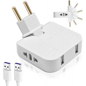 Prise Plate Derriere Meuble, avec 2 Prises de 220 V et 2 USB, Connexion pivotante &agrave; 180&deg;, Peut &ecirc;tre Utilis&eacute; l&agrave; o&ugrave; l'espace est Restreint (Derri&egrave;re Un T&eacute;l&eacute;viseur, Derri&egrave;re Un lit). - Neuf