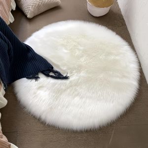 Kalanka-Imitation Toison Moquette,Laine Tapis De Canap&eacute; Coussin,Tapis En Fourrure Synth&eacute;tique,Moquette Rond En Peluche,Convient Aux Canap&eacute;s De Salon Et De Chambre,Peluche Douce,45x45cm,Blanc - Neuf