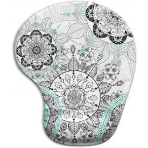 DDA-Tapis de Souris Ergonomique avec Support de Poignet en Gel avec Repose-Poignet pour, soulagement de la Douleur avec Base antidérapante en pour Bureau et Maison, Motif Fleurs de Mandala - Neuf