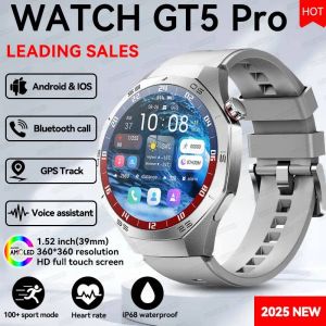 GT5 PRO GPS Tracker Ultra montre intelligente hommes montre 5 Pro AMOLED HD &eacute;cran fr&eacute;quence cardiaque Bluetooth appel &eacute;tanche SmartWatch 2025 nouveau,Argent - Neuf