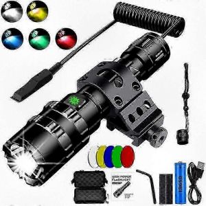 Lampe torche tactique LED d'extérieur L2 avec interrupteur multicolore : lumière blanche, jaune, bleue, verte et rouge pour la chasse. - Neuf