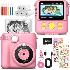 LETNERNY-Appareil Photo Instantané Pour Enfant - Écran De 2,4"" - 1080P - Avec 5 Rouleaux De Papier D'Impression - Carte De 32 Go - 6 Stylos De Couleur - 2 Autocollants - Cadeau Pour Enfants - Rose - Neuf