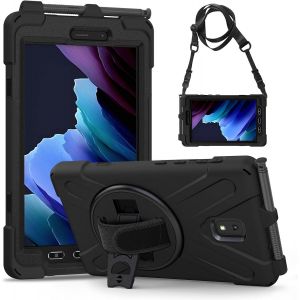 Antichoc Coque Pour Samsung Galaxy Tab Active 5 / Active 3, 8 Pouces, Antichoc Étui Avec Support Rotatif, Dragonne Et Bandoulière, Porte-Stylet, Housse Pour Samsung Tab Active 5/Active 3, Noir - Neuf
