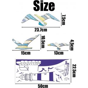 3 Morceaux De D&eacute;corations Suspendues En Bois Et 1 Ensemble D'Autocollants Muraux De Mouette,Accessoires De Maison,D&eacute;corations Murales,Adapt&eacute;es Aux Chambres,Aux Salons Et Aux Salles &Agrave; Manger. - Neuf