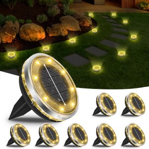 Lot De 8 Lampe Solaire Au Sol, 12 Led Lampes Solaires Ext&eacute;rieur &Eacute;tanche Ip65 &Eacute;clairage De Jardin, Spot Lumiere Solaire Pour Pelouse Trottoir Patio All&eacute;e Chemins Terrasse Cour, Blanc Chaud - Neuf