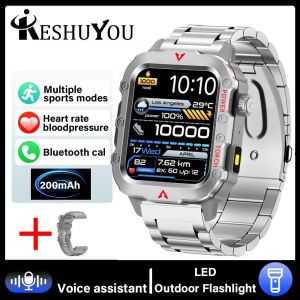 2025 nouveau sport montre intelligente Bluetooth parler lampe de poche LED multi-fonction Sports de plein air montre intelligente pour hommes femmes Silver Steel Strip - Neuf