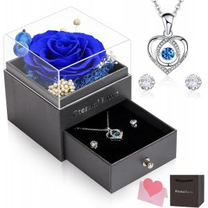 Rose Éternelle, Cadeau De Fête Des Mères Pour Elle Collier Boucles D'oreilles Roses Préservées À La Main Coffret Cadeau Pour Manquer Maman S?ur Épouse Fête Des Mères Bleu - Neuf