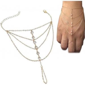 Eryi-Boho Bague Bracelet Or Strass Chaîne Esclave Bracelet Vintage Couches Gland Bracelet Personnaliser Bijoux Chaîne À Main Pour Femmes Et Filles Cadeaux - Neuf