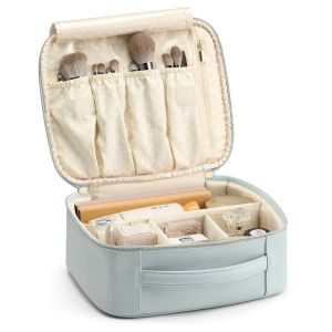 (Bleu Clair) 1 Trousse De Maquillage De Voyage Avec S&eacute;parateurs R&eacute;glables Pour Ranger Les Pinceaux De Maquillage Cosm&eacute;tiques Pour Filles, Femmes, Amies. - Neuf