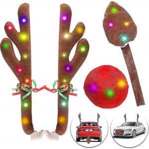 Bois de renne pour voitures,Kit de voiture de bois de No&euml;l de renne avec lumi&egrave;res LED,Kit de voiture de renne - Neuf