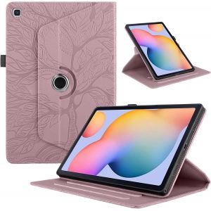 KAL-Coque Pour Samsung Galaxy Tab S6 Lite 10.4"" Etuis 2024/2022/2020 Sm-P610 P613 P615 P619 P620 Tablette Coque Pu Cuir 360&deg;Rotatif Multi-Angle Stand Vie Arbre Protection Housse Cover,Rose Gold - Neuf
