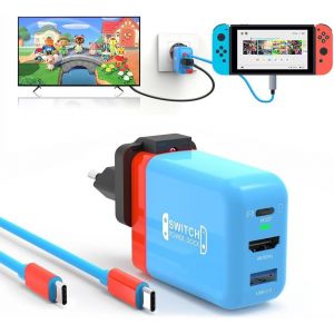 Switch Dock,36W USB C Charger for Switch-OLED TV Dock Station for Switch 4K 60Hz HD Portable Dock Charger Adapter Switch Accessory,Red and Blue - Neuf