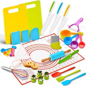 Kit Cuisine Enfant Complet 2 En 1 &iquest; Set Couteaux S&eacute;curis&eacute;s + Set P&acirc;tisserie. 31 Pi&egrave;ces, Activit&eacute; Montessori, Kit Patisserie, Vrais Accessoire Pour Couper, Cuire Des Fruits Et L&eacute;gum[CHU10500425] - Neuf