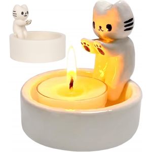 KALANKA-Bougie Chat, Joli Chat Bougie, Bougeoir Patte Chauffée Chat Drôle, Bougeoir Décoratif Maison, Cadeau pour Les Amoureux des Chats (Bougie Non Incluse) (Style-1) - Neuf