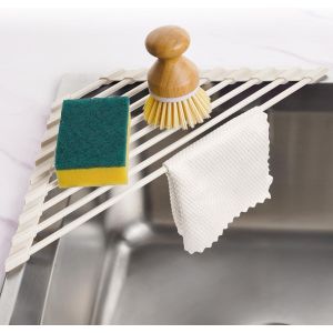 Eryi-Égouttoir À Vaisselle Triangulaire Compact Recouvert De Silicone Pour Coin D'évier U2013 Organiseur Et Étagère De Rangement Pliable En Acier Inoxydable (Couleur Crème) - Neuf
